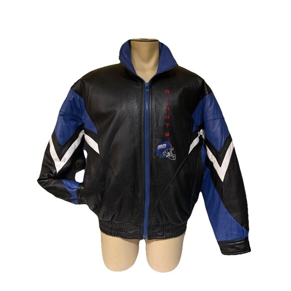 Y2K New York Giants Jacket Mens Vintage NFL 90s Leather Heavy NFL L Rare Design - Picture 1 of 16